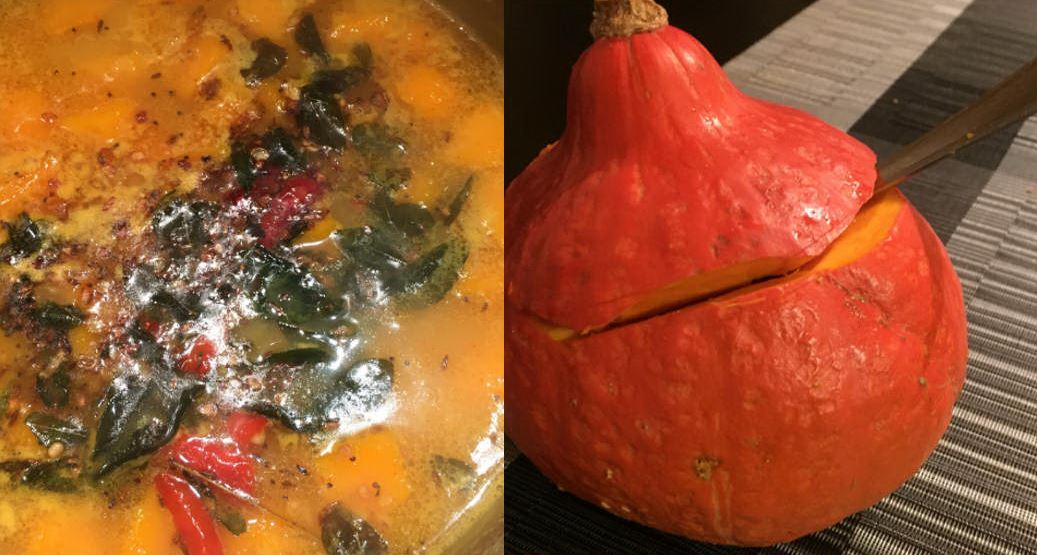 Recipe for Easy Simple Delicious Indian Vegetarian Lentils.  Savory Indian-spiced red lentils simmered with chunks of pumpkin .